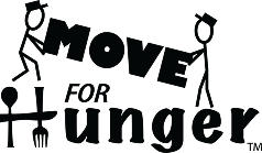 Move for Hunger logo with two stick figures holding a banner that reads 'MOVE for HUNGER'—a charity initiative to fight hunger.