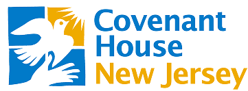Covenant House New Jersey logo with a blue square containing a white dove and hands, beside the blue and gold text.