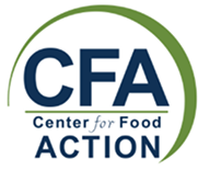 Center for Food Action (CFA) logo with a dark blue CFA acronym and a green curved arc overhead.