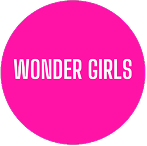Pink circular logo with the words WONDER GIRLS in white text.
