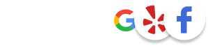 Five-star rating with 300+ reviews and round logos for Google, Yelp, and Facebook.